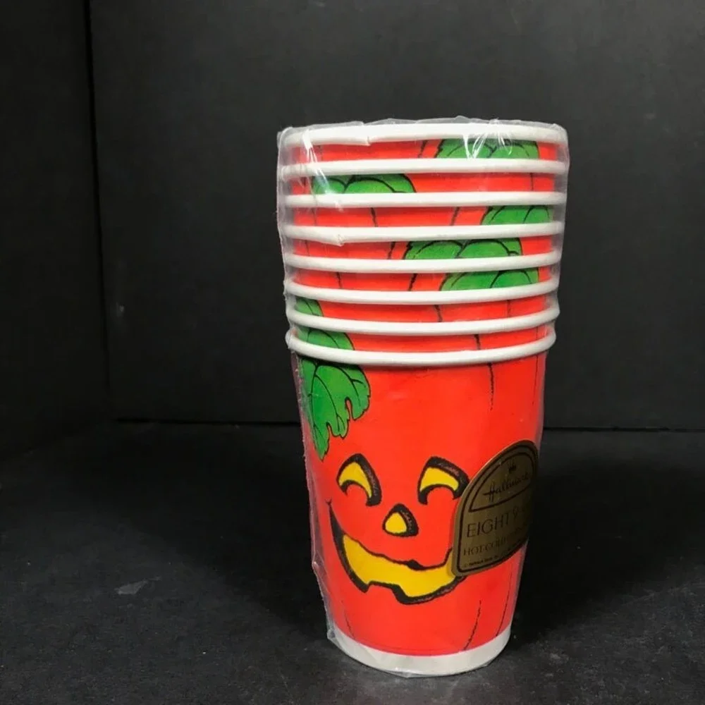 Vintage Halloween hot cold paper drink cups 8 Hallmark Jack o lantern NEW